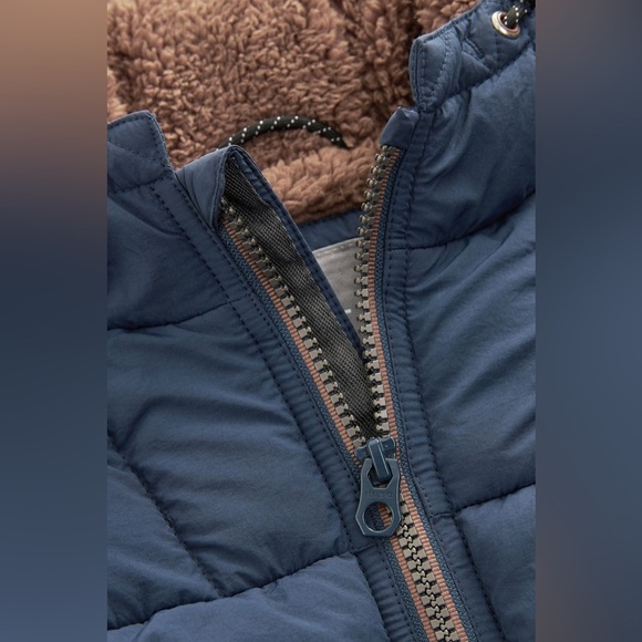 Navy Borg Fleece‎ Lined Shower Resistant Hooded Padded Coat - Picture 5 of 8